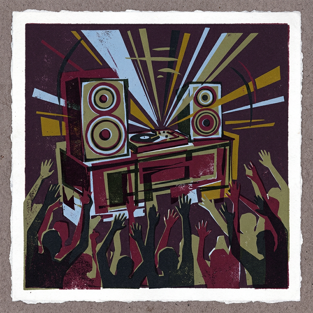 Abstract booth and speaker artwork