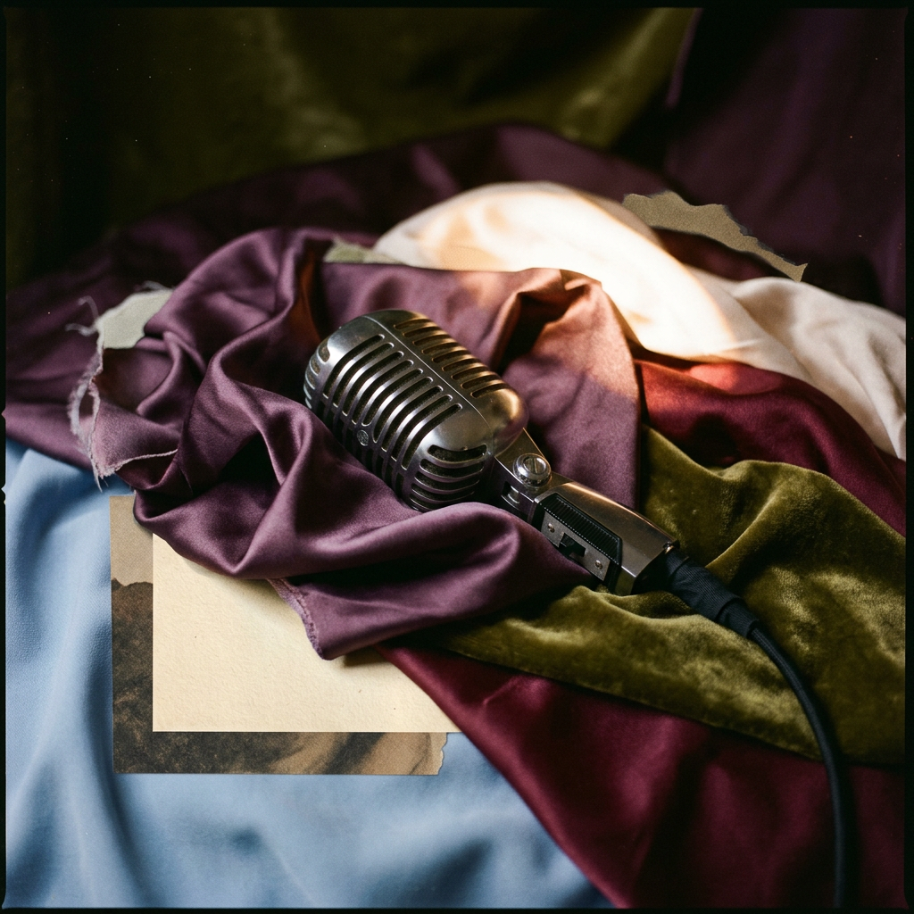 Editorial still life artwork featuring a chrome microphone